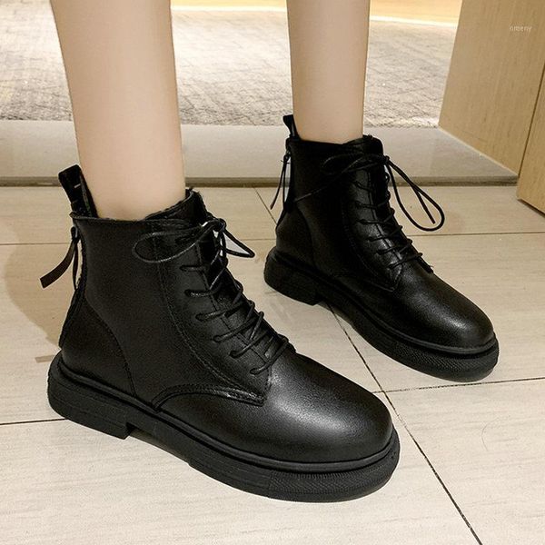 

boots size 35-40 2021 black ankle women spring super cool motorcycle shoes woman flat heels lace up rain boot1