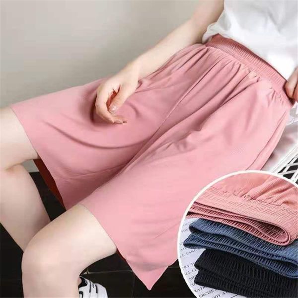

women's shorts summer breathable ice silk woman fashion street large size wide leg casual five point pants high waist student, White;black
