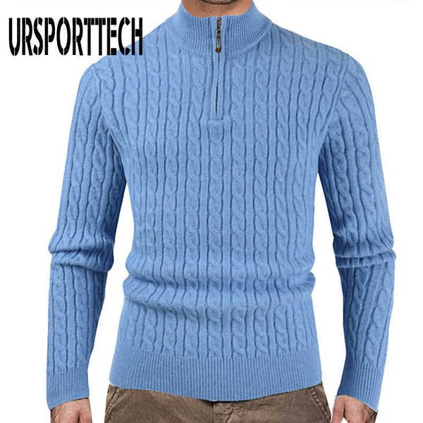 

men's sweaters stand collar autumn winter warm cashmere wool zipper pullover sweaters man casual knitwear slim fit men 210528, White;black