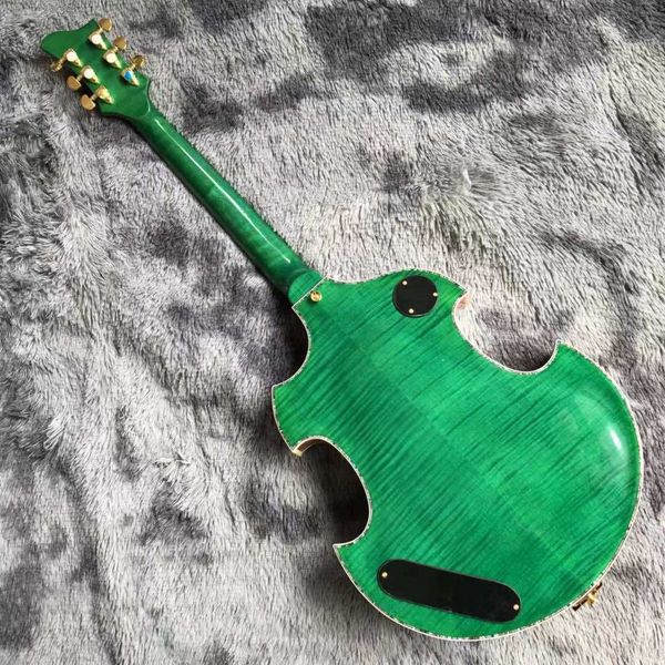 2021 Forma de corpo irregular guitarra elétrica semi-oco flamed maple top em verde