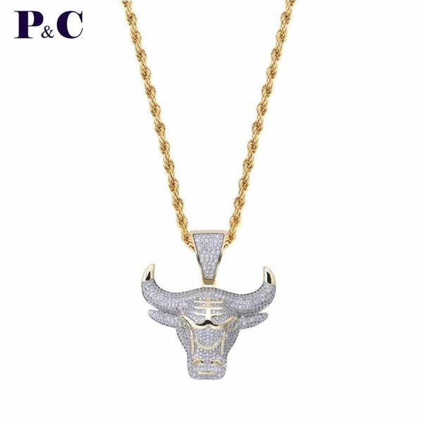 

bull demon king pendant necklace with iced out lasting cubic zircon tennia chain hip hop jewelry for men chains, Silver