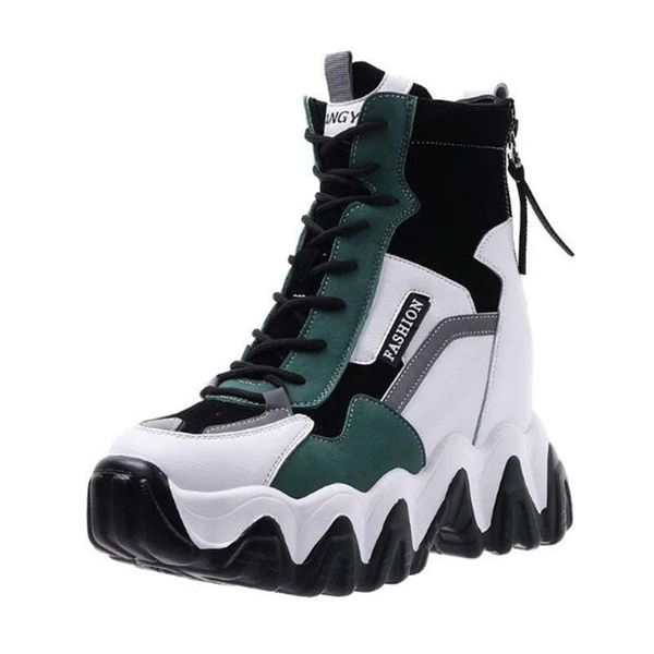 

boots miaoguan spring women thick sole ankle autumn luxury platform casual women's high heels wedge shoes woman sneakers, Black