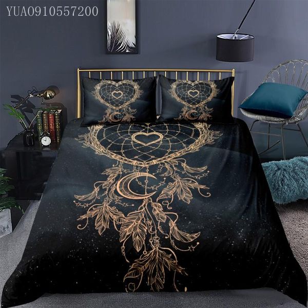 

bedding sets dreamy 2/3pcs set gold heart net pattern stars printed quilts cover soft 3d print black duvet single double