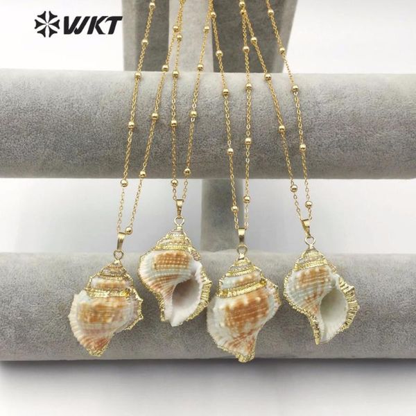 

pendant necklaces wt-jn072 wkt ladies jewelry natural trumpet shell with gold chain seaside holiday sweet cute gift necklace, Silver