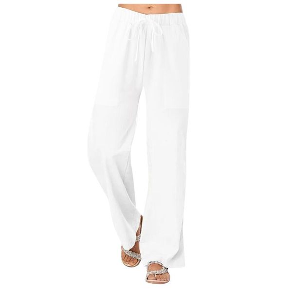 

women's pants & capris solid bandage pocket loose wide leg linen absorbent sweat breathable women spodnie damskie #g2, Black;white