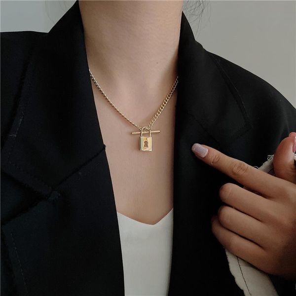 

pendant necklaces u-magical hiphop ot toggle clasp metal necklace for women statement punk lock chain choker jewelry accessories, Silver