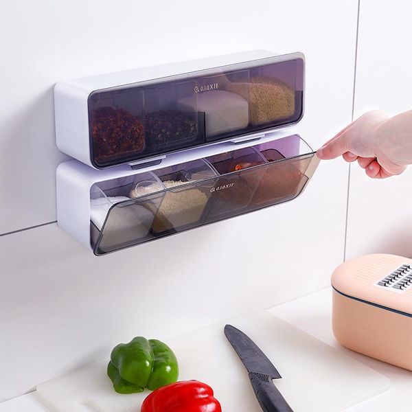 

storage bottles & jars kitchen salt sugar condiment box wall-mounted drawer type msg four compartments one punch