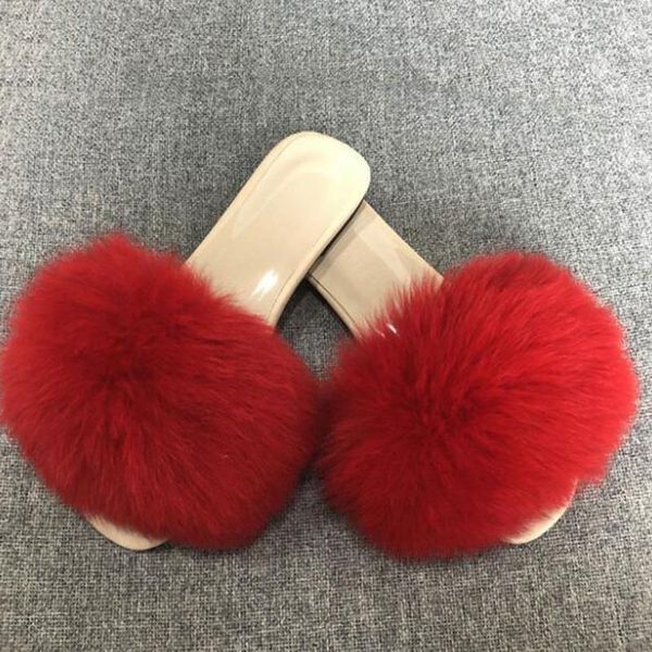 

slippers real red raccoon fur women 2021 slides hair flat fluffy fashion home summer natural furry flip flops shoes, Black