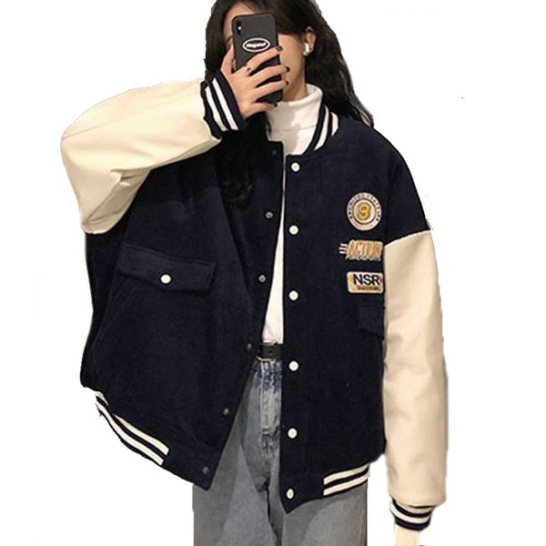 

women's jackets baseball uniform for women apring autumn loose vintage oversize jacket o4ws, Black;brown