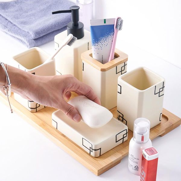 

bath accessory set european light luxury bathroom five-piece wash creative simple ceramic mug toothbrush holder toiletries