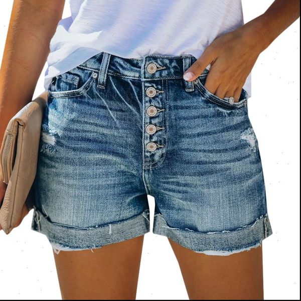 

short femme casual high street womens jean pocket shorts waist drop, Blue