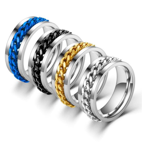 Anelli del cluster di modo Moda della catena di spinner anello degli uomini in acciaio inossidabile Metallo in acciaio inossidabile non dissolto oro nero argento colore reliever stress partito