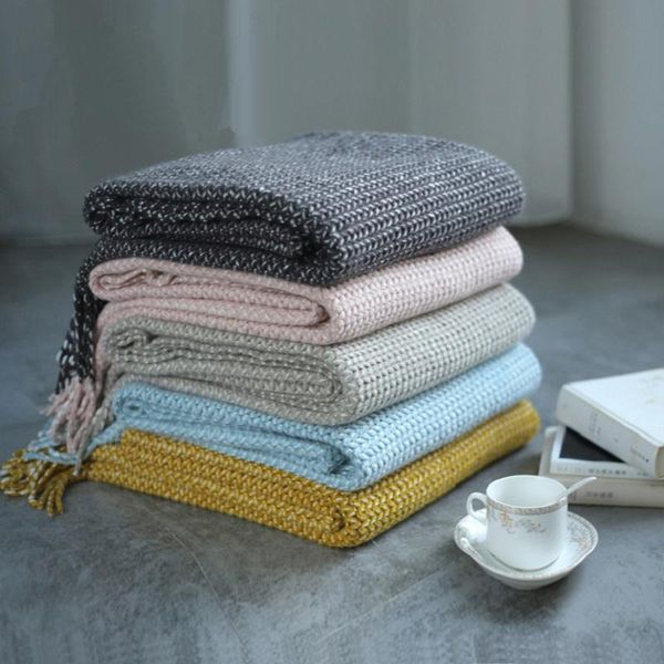 

blankets nordic knitted blanket with tassels solid color throw thread for sofa cover bed office nap comfortable decor