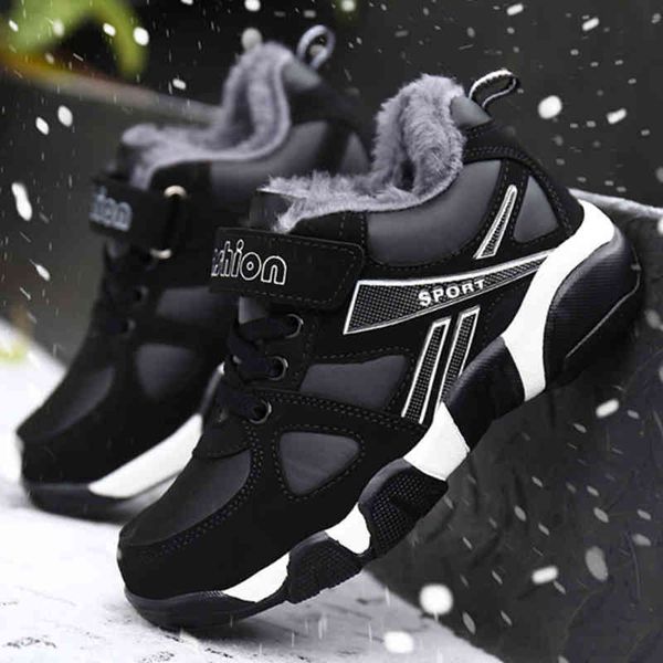 

winter kids for boys children casual shoes girls sneakers anti-slippery plush fur lining warm school 1029, Black;red