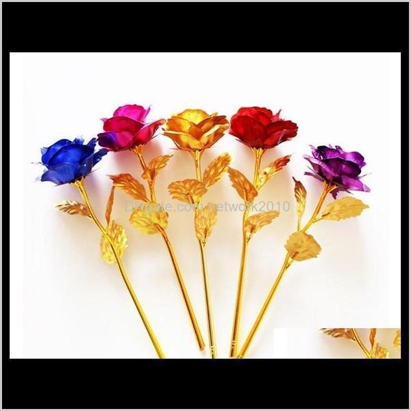 Flores decorativas grinaldas suprimentos casa jardim entrega de gota 2021 romântico 24k chapeamento dourado rosa flor folha de ouro banhado artificial wedd