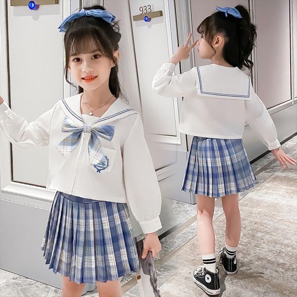 

spring teenager kids girl cloth jk sailor suit white uniform bow blouse shirt check shorts skirt 5 6 7 8