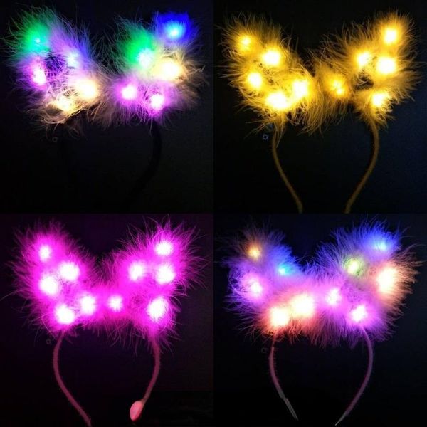 

party decoration 10pcs plush color feather ears led luminous glowing headband head buckle headdress hair accessories children a