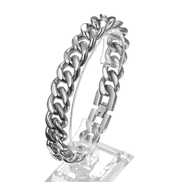

link, chain 19-25cm classic silver color bracelet for men jewelry stainless steel curb cuban bracelets women hand anklet gifts, Black