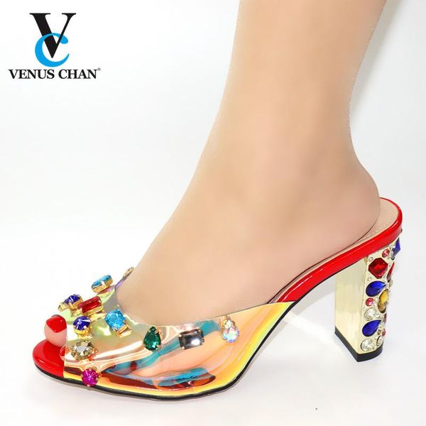 

latest red italian women sandals shoes decorated with rhinestone open toe ladies party pu leather wedding shoe pumps, Black