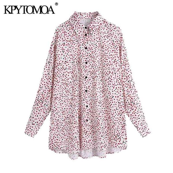 

women fashion heart print loose blouses vintage long sleeve button-up female shirts blusas chic 210420, White
