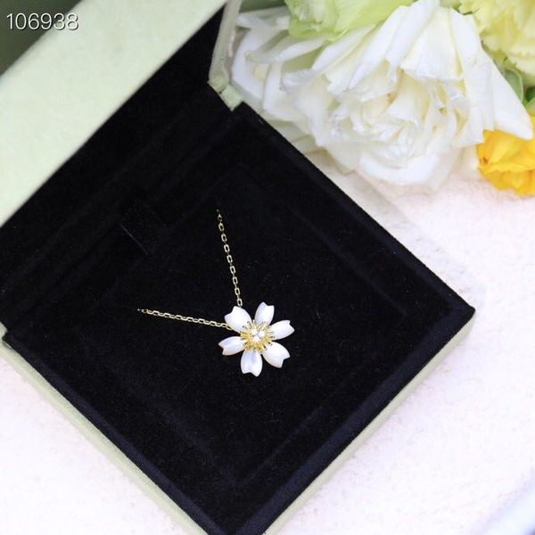

vintage pendant necklace s925 sterling siver 6 leaf white ceramic clovers daisy flower charm short chain choker for women brand designer jew, Silver