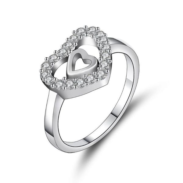 

wedding rings hainon rhinestone party jewellery double heart ring for women romantic silver color 2021 crystal engagement gifts, Slivery;golden