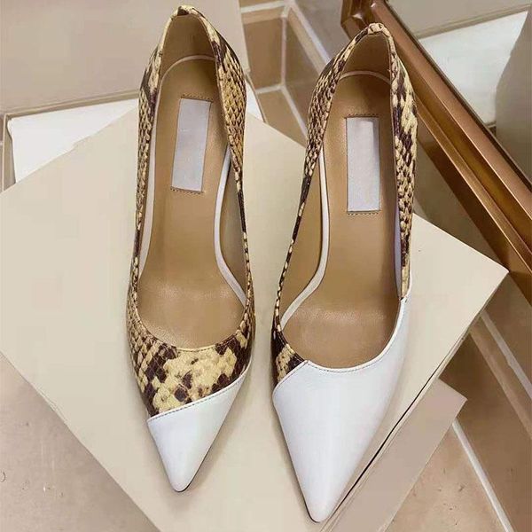 

dress shoes fashion 2021 early autumn stitching flower snake pattern leather pointed shallow mouth stiletto super high heels 41s, Black
