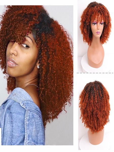 

synthetic wigs short hair afro kinky curly soft curls with bangs natural heat resistant wig cosplay for black women