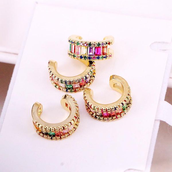 

clip-on & screw back 6pairs, cuff earring clip ear multi gold color rainbow micro pave cz zirconia no piercing for girl women, Silver