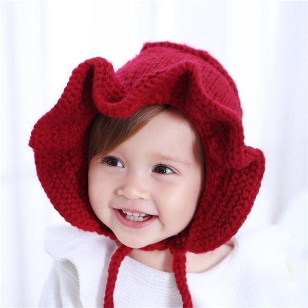 

caps & hats children sweater hat princess girl cap winter lotus leaf knitted brim solid color warm ear protection for, Yellow