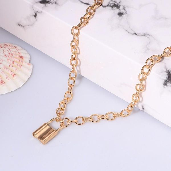 

chains necklace lock shape striped punk pearl adjustable layered choker dainty casual women's jewelry, Silver