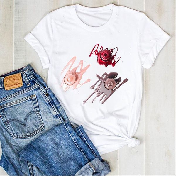 

women t shirts lady fingernail 3d nail art trend style cute ladies summer tee womens female shirt clothes graphic, White