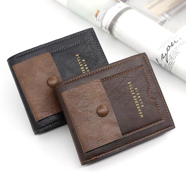 

men's short retro wallet large-capacity fashion leisure multi-card zipper wallets, Red;black