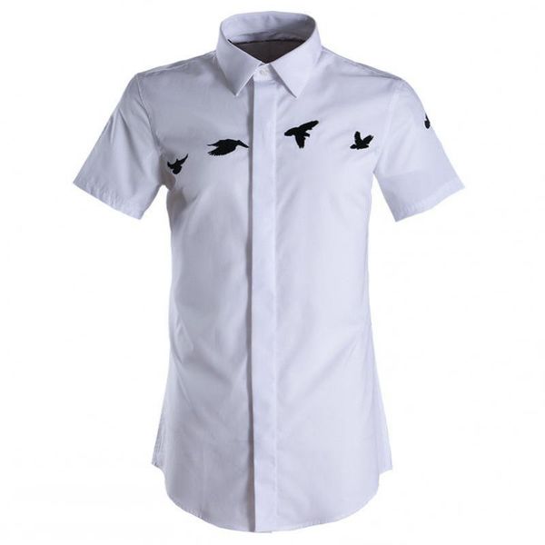 

shirts cotton men luxury solid color flying pigeon short sleeve mens fashion casual slim fit dress 4xl men's, White;black