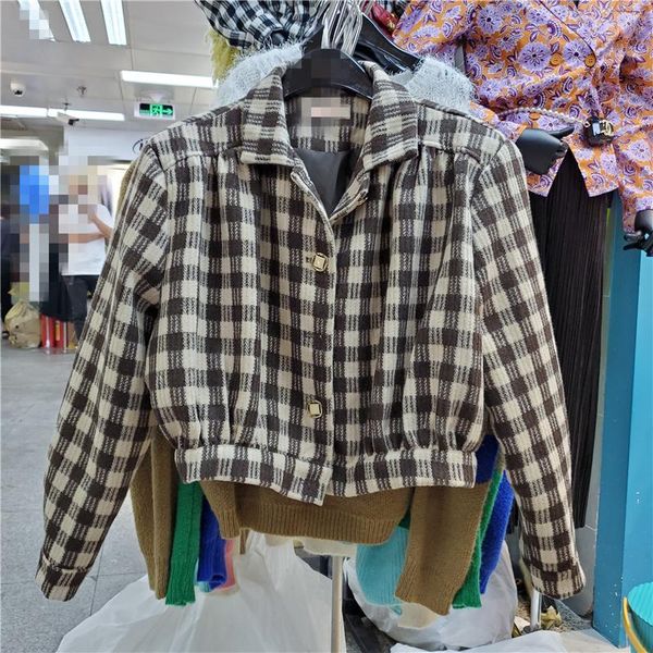 

women's jackets seebeautiful plaid loose jacket coat lapel long sleeve single breasted fashion 2021 autumn winter women g726, Black;brown