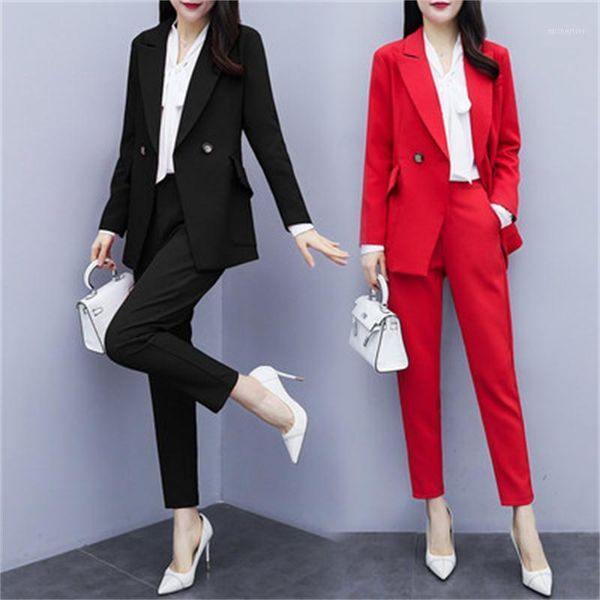 

fashion suit spring suits women large size casual loose business pants two-piece -5xl women's two piece, White