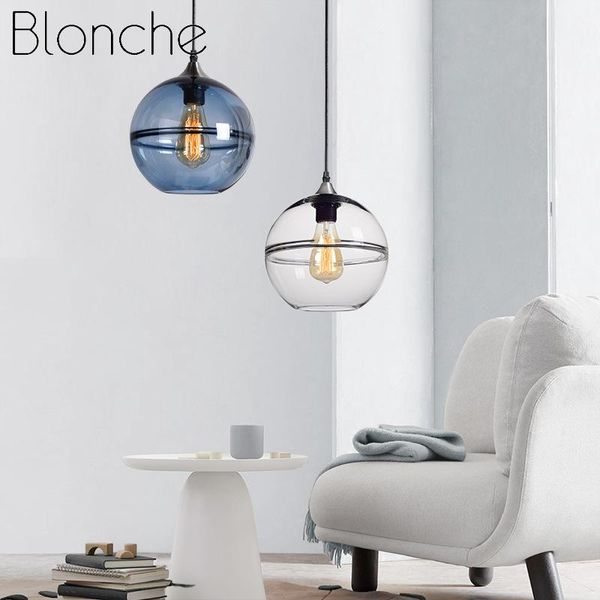 

blonche glass pendant lamp clear/blue hanging lights modern lighting for dinning room living restaurant fixtures luminaire lamps