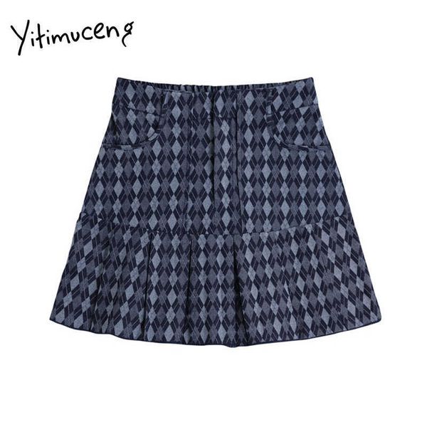 

yitimuceng plaid skirts womens high waist blue mini skirt above knee clothing spring summer korean cute sweet girls lined skirt 210601, Black