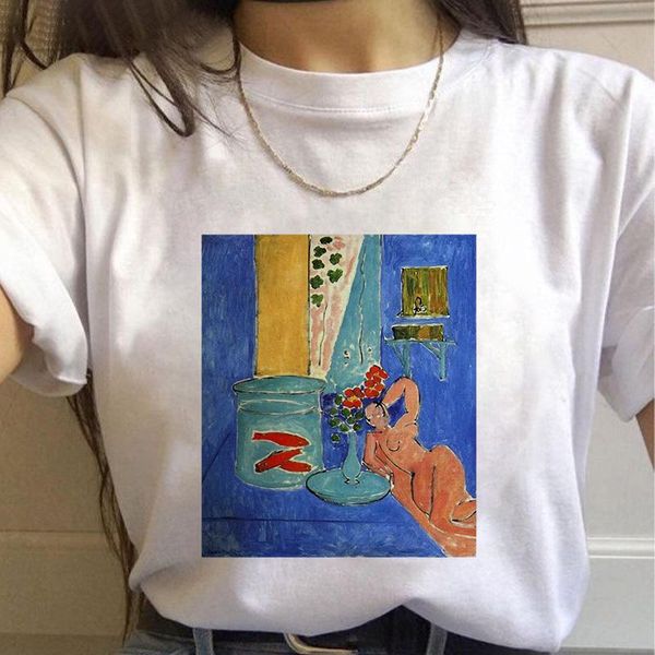 

women's t-shirt women summer harajuku art painting print ladies tee casual short sleeve vogue streetwear 2021 shirt femme, White