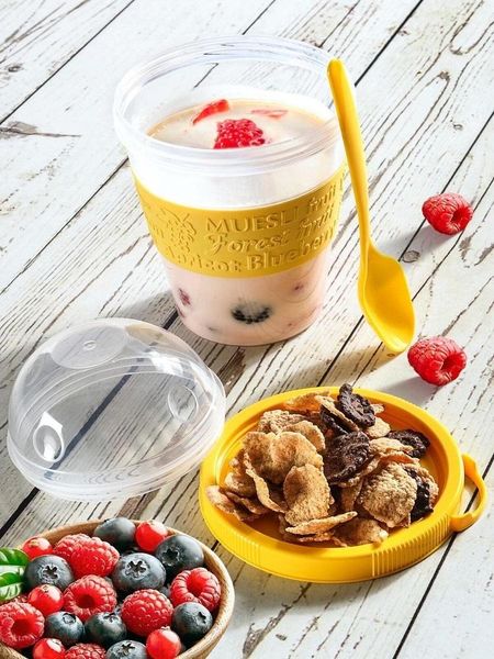 

storage bottles & jars double-layer sealed box chill to go yogurt cereal container set transparent fresh kepping food reusable bottle breakf