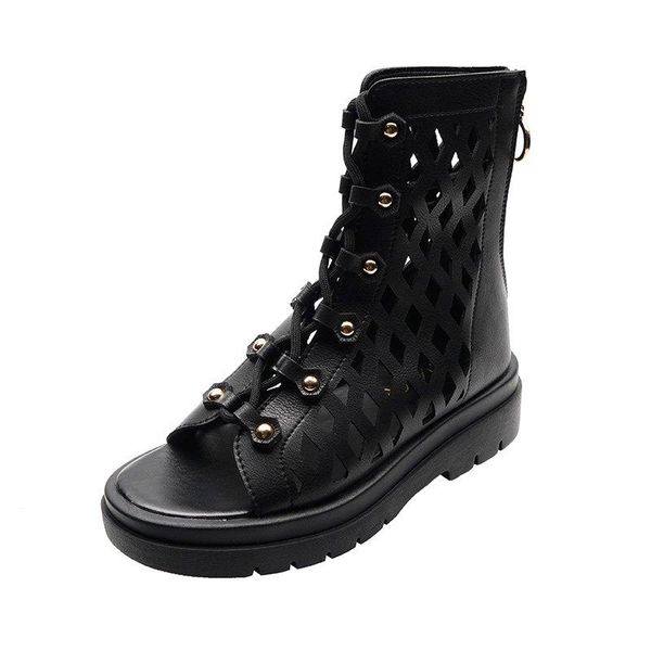 

fashion women's hollow boots summer platform shoes chunky ankle booties breathable female thick casual 2021 woman boot, Black