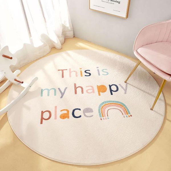 

carpets cartoon soft round kids room carpet home decor fluffy rugs for bedroon non-slip entrance/hallway doormat children play tent mat