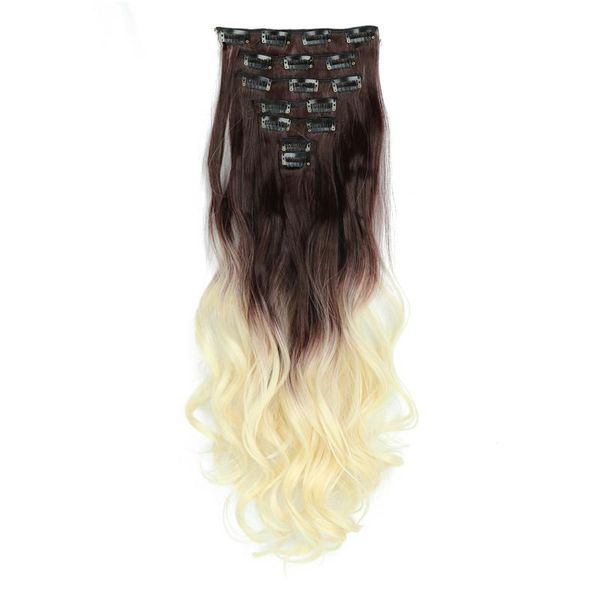 

synthetic wigs clip in hair pieces 7 sets/pack wavy straight ombre colored clip-in hairpieces 22 inch 130g reshowbeauty, Black