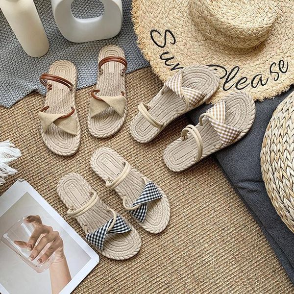 

sandals chaussure femme women's slippers summer fashion woven style seach flat casual woman dress cross lacing, Black