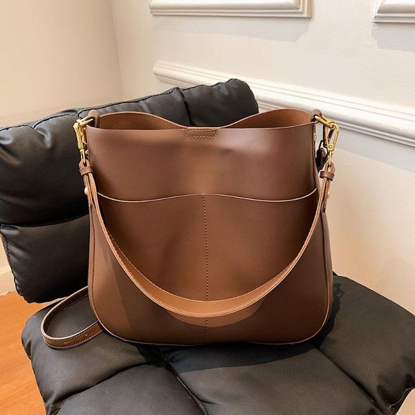 

evening bags vintage style leather shoulder bucket bag for women retro purse large saddle chic female elegant office handbags black 2021