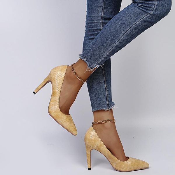 

dress shoes yuke women heels plus size pointed toe python handmade female pumps slip-on elegant office ladies stripper heel, Black