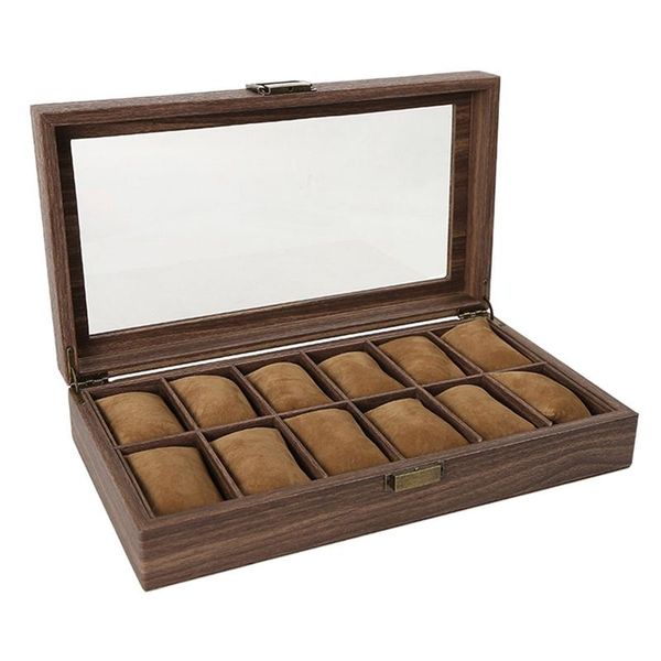 

chopsticks 12 slot pu leather watch box organizer case with glass top