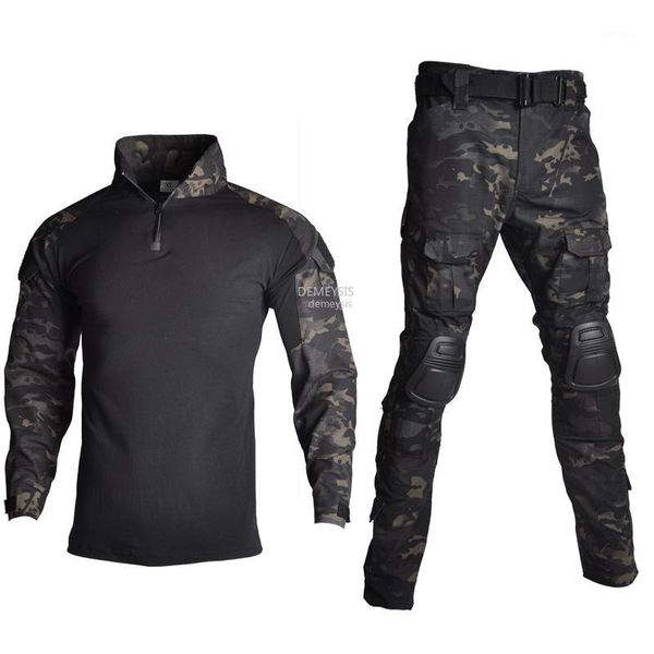 Uniforme militar com joelheiras de cotovelo confortável e esportes de paintball roupas táticas de camuflagem tática de camisa de camisa de caça conjuntos de caça