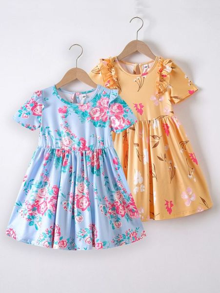 

toddler girls 2pcs floral print ruffle trim dress she, Red;yellow