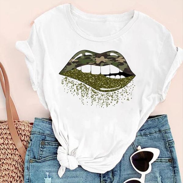 

cartoon lip trend clothing womens t shirt fashion print graphic summer short sleeve female clothes tees, White